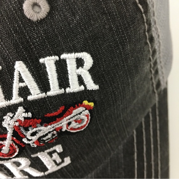 Biker Hair Don’t Care Distressed Embroidered Baseball Biker Cap - Picture 5 of 8